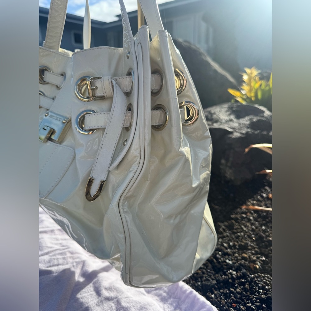 Jimmy Choo Made in Italy White Patent Leather Drawstring Tote - Picture 6 of 17